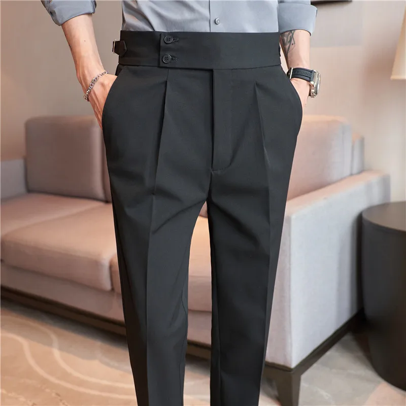 Britu Stila Rudenī Jaunu Augsto Vidukli Gadījuma Bikses Vīriešu Neapoliešu Slim Fit Uzvalku Bikses Oficiālu Sociālo Kāzu Kleitu Bikses