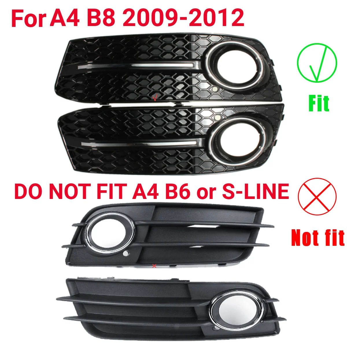 Glancēts Melns Auto Priekšējie Miglas lukturi Acu Reste Vāks Audi A4 B8 2009. - 2011. Gadā Miglas Lukturi Šūnveida Režģis Vāciņu