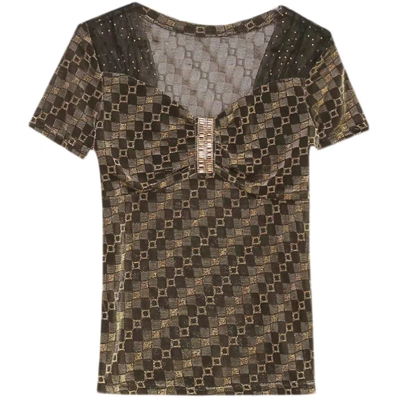 Y2K Sieviešu T-Krekls 2023 Jaunu un Seksīgu Viedokļa Izšuvumi Acs Topi Modes Gadījuma Īsām Piedurknēm Dimantu Dāmas Krekls Blusas Tees