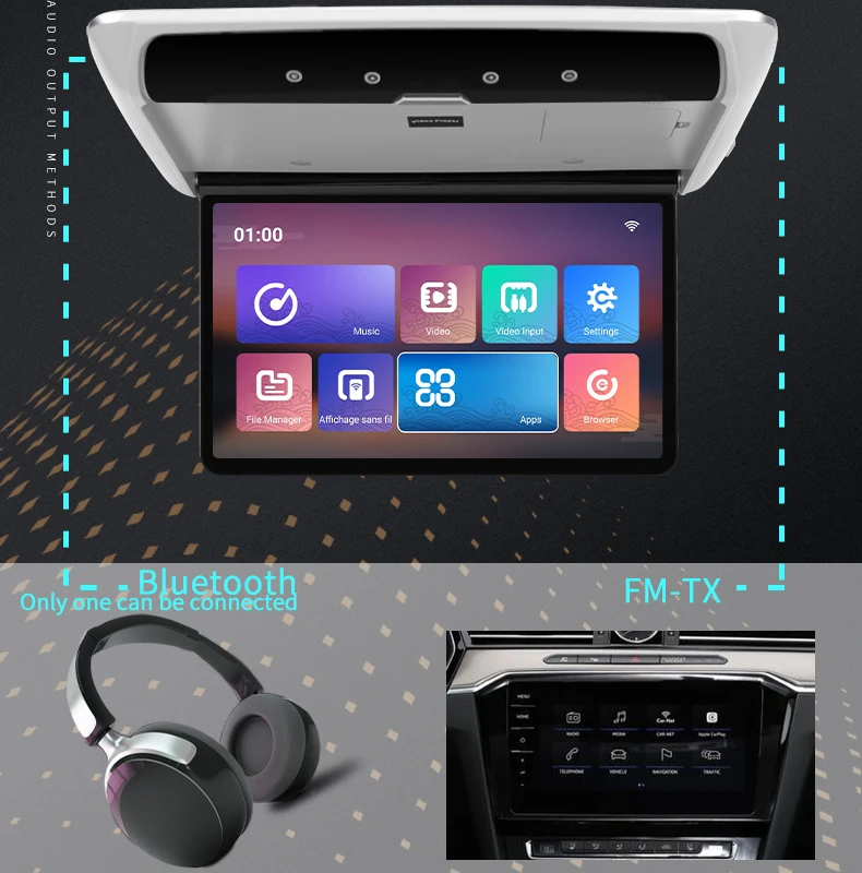 Auto Monitor Android 10 Griestiem, TV, FHD IPS Ekrāns, Multimediju Atskaņotājs Atbalsta 4K Video Dekodēšanas Bluetooth/WiFi/AirPlay/ram 4+64GB