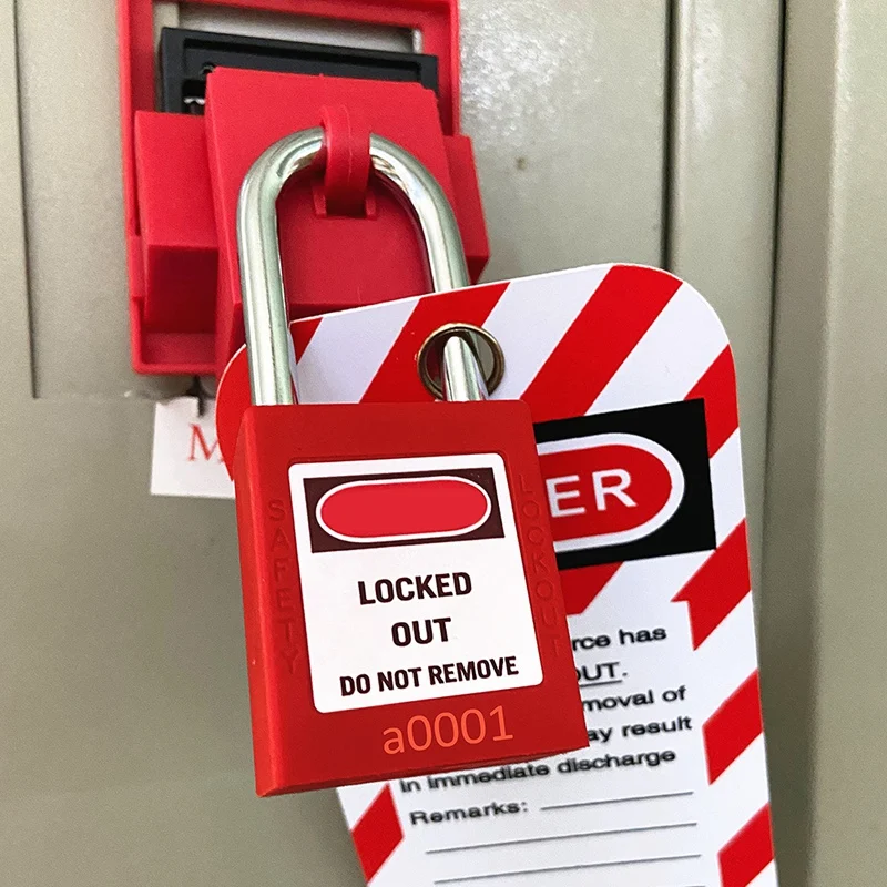 Lokauts Tagout Bloķēšanas Drošām Slēdzenēm Metāla Slēdzenēm, Lai Bloķētu Frāzi No Stacijas Un Ierīces