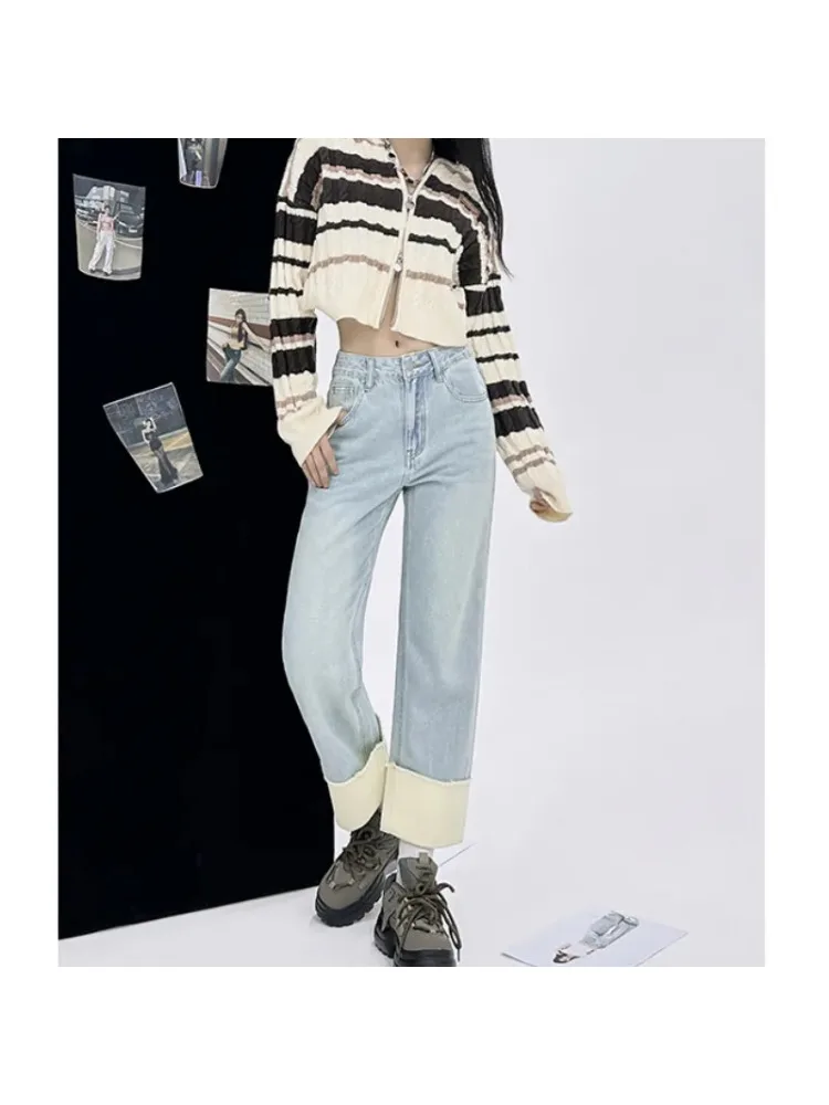 2023 Jaunu Zilā krāsā ar Augstu Vidukļa Sieviešu Džinsi Y2K Stilā Amerikāņu Gadījuma Vintage Streetwear Plaša Kāju Jean Sieviešu Bikšu Baggy Džinsa Bikses