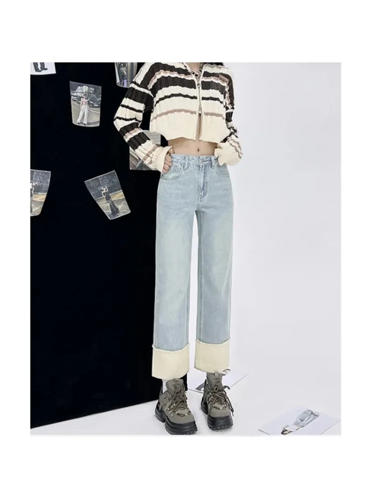2023 Jaunu Zilā krāsā ar Augstu Vidukļa Sieviešu Džinsi Y2K Stilā Amerikāņu Gadījuma Vintage Streetwear Plaša Kāju Jean Sieviešu Bikšu Baggy Džinsa Bikses