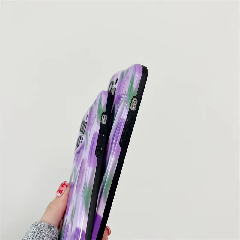 Violeta Tulpju Ziedu Vāciņš Iphone 14 Pro Max Lietā Vilnis TPU IMD Coque Iphone 13 Pro Max 11 12 Pro Max Gadījumā Fundas