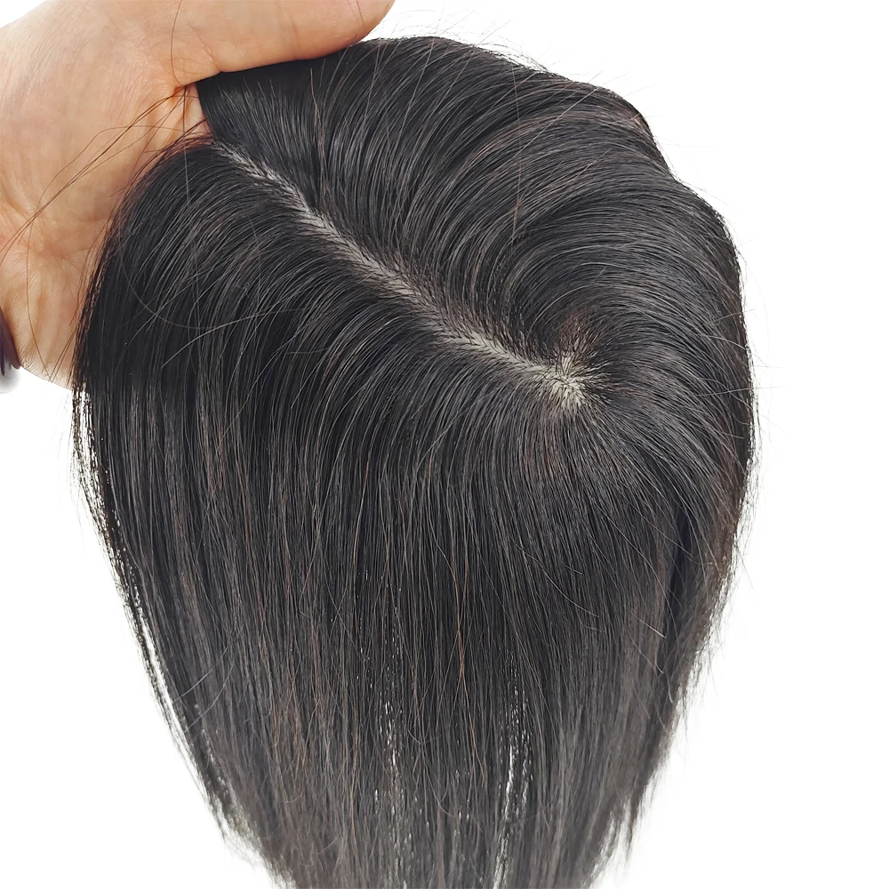 8x12cm Top Zīda Cilindrs Cilvēka Matu Toupee Ādas Bāzes Virgin Eiropas Cilvēka Matu Hairpiece ar Clip in Matu Retināšanas Sievietēm