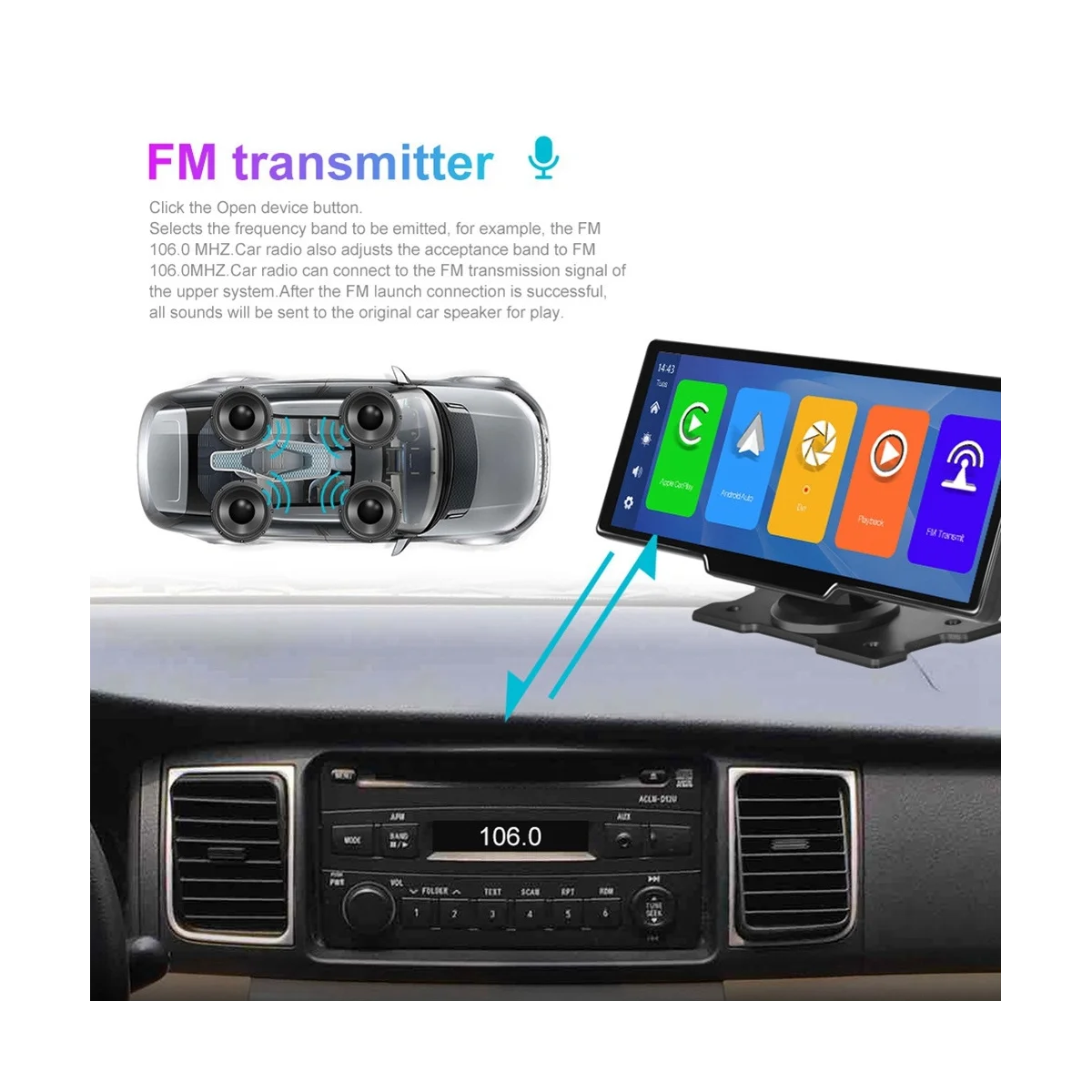 Bezvadu Carplay Portatīvo Auto Stereo Android Auto, 9.3 Collu HD Touchscreen ar Bluetooth Aizmugures Rezerves Kamera, TF Card