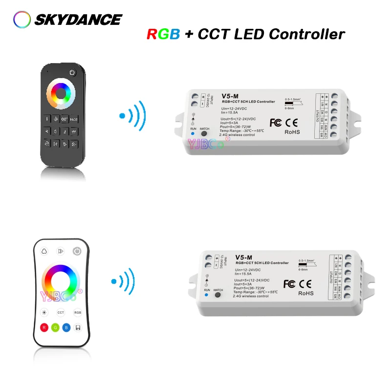 Skydance 5 CH Solis-mazāk dimming Touch krāsu riteni, tālvadības 2.4 G RGBCCT LED lentes Kontrolieris 12V-24V 5 kanālu gaismas reostats slēdzis