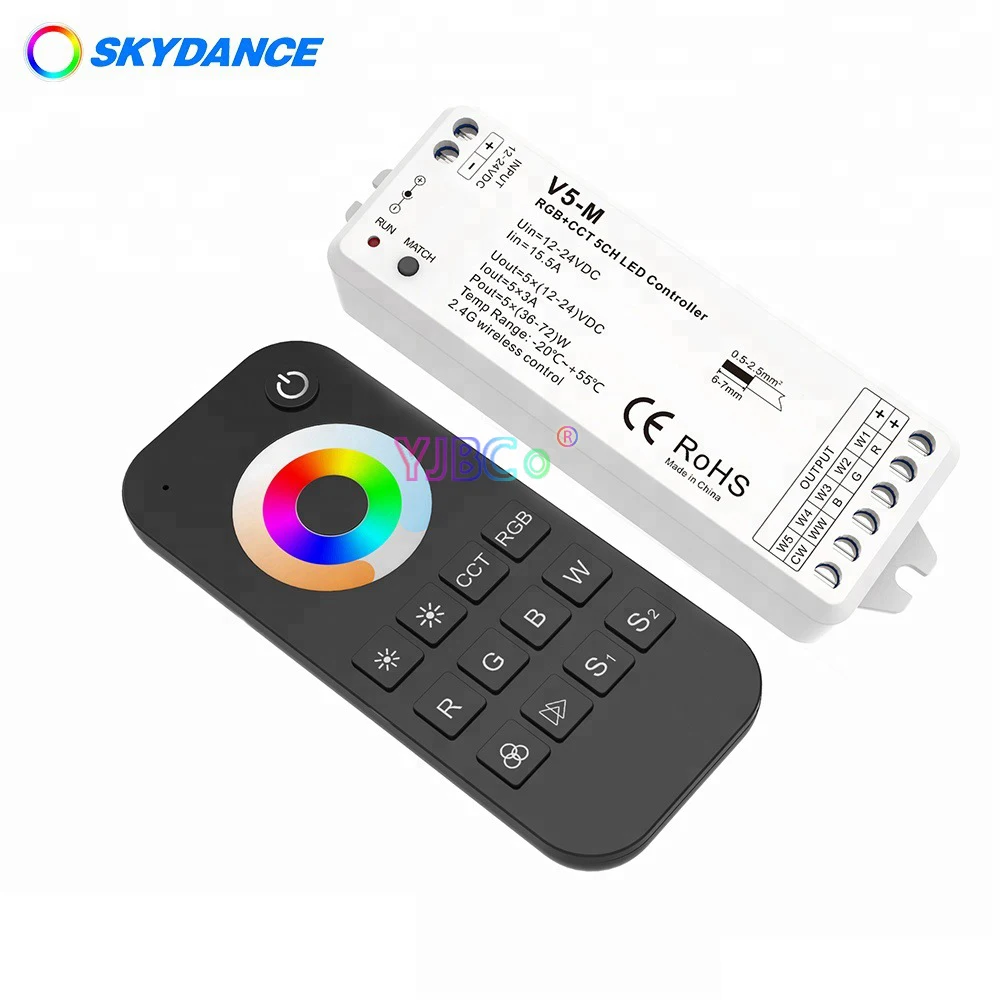 Skydance 5 CH Solis-mazāk dimming Touch krāsu riteni, tālvadības 2.4 G RGBCCT LED lentes Kontrolieris 12V-24V 5 kanālu gaismas reostats slēdzis