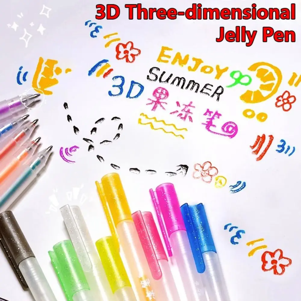 6PCS/Komplekts Multi-krāsu 3D Stereo Želejas Pildspalva Keramikas, Metāla, Stikla 3D-trīsdimensiju Roku Grāmatvedības Pildspalvas Krāsu Marķieri