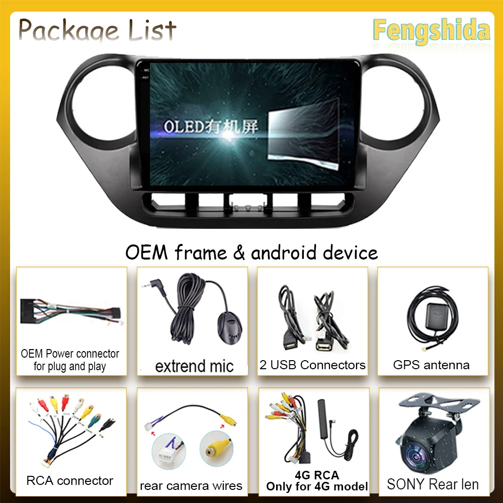 Android 13 Hyundai i10 2 2013. - 2016. gadam, Auto Radio Atskaņotājs Multivides Video, GPS Navigācijas Auto Carplay Atpakaļskata kamera 5G Cam Dash