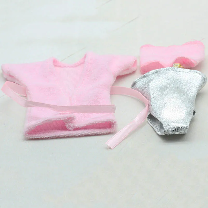 1Set Rozā Sudraba Drēbes Par Barbie Lelle 1/6 Pidžamas Kostīmu Galvu Sleepwear Peldmētelis 1:6 BJD Lelles Rotaļlietas Piederumi
