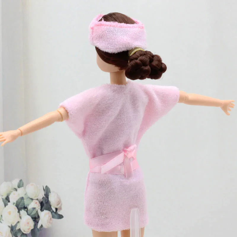 1Set Rozā Sudraba Drēbes Par Barbie Lelle 1/6 Pidžamas Kostīmu Galvu Sleepwear Peldmētelis 1:6 BJD Lelles Rotaļlietas Piederumi