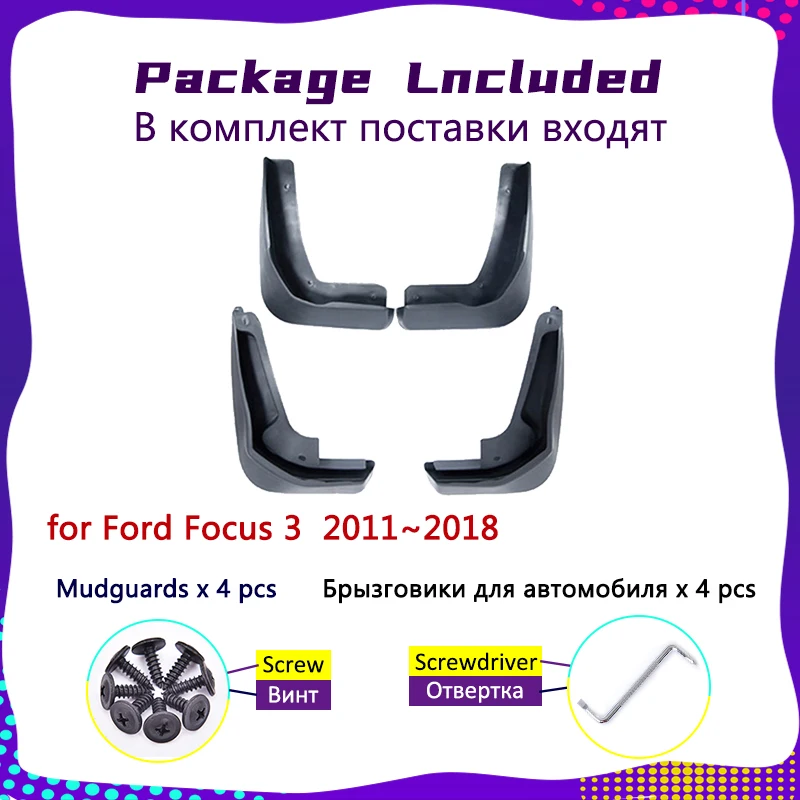 4x Auto Dubļu Sargi Ford Focus 3 MK3 2011~2018 Mudflap Splash Guard Sānu Aizmugurējā Riteņa Spārna, Dubļusargi Auto Stils Aksesuāri
