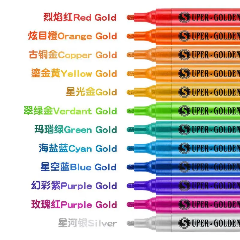 12 Krāsas, Super Spīdīgi Metāla krāsas Marķieri Pildspalvas Modeli, Krāsošana Pildspalvu Apsveikuma kartiņu, Paraksts, Auduma, Stikla, Koka Mākslas pildspalvas