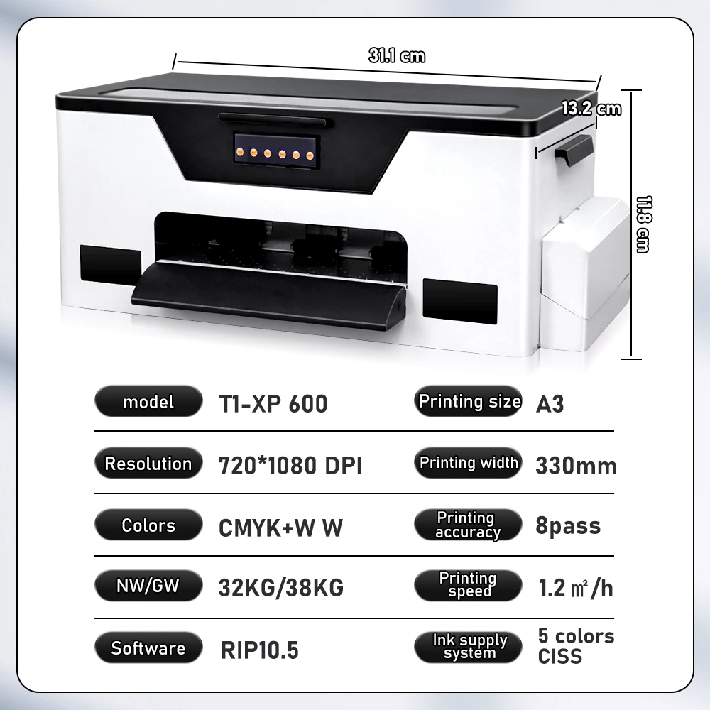 Colorsun A3 dtf printeri, T-kreklu apdruka mašīna XP600 dtf impresora 30CM/11.8 Collu dtf a3 Printeri, T-Krekls, Kurpes, Cepure, Hoodies