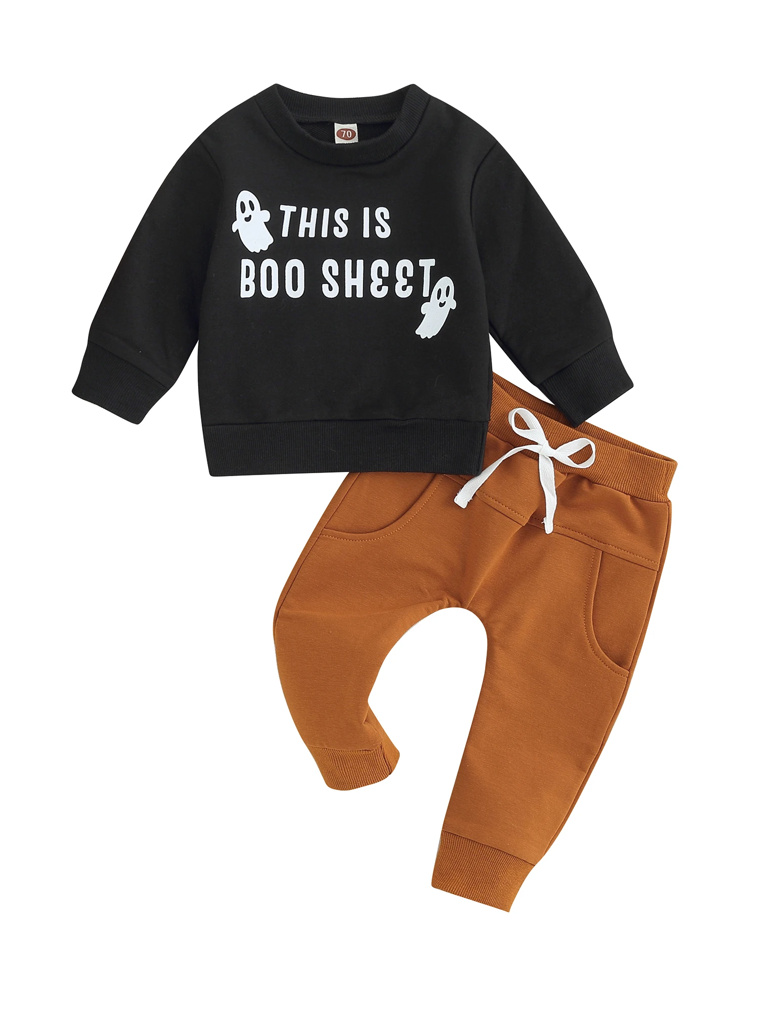 Cute Maz Ķirbju Halloween Kostīms, kas ar Jack-O -Laternas Drukāt Krekls ar garām Piedurknēm un Elastīgās Bikses Zīdainim 2 Gabals