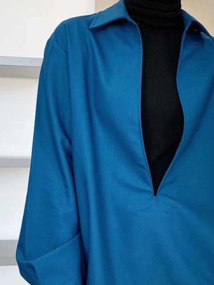 SHENGPALAE Modes Liels V-veida kakla Dizaina Krekls Sievietēm Atloks Pilnu Piedurknēm tīrtoņa Krāsu Gadījuma Vienkārša Blūze Rudens 2023 Jaunu 5R1211