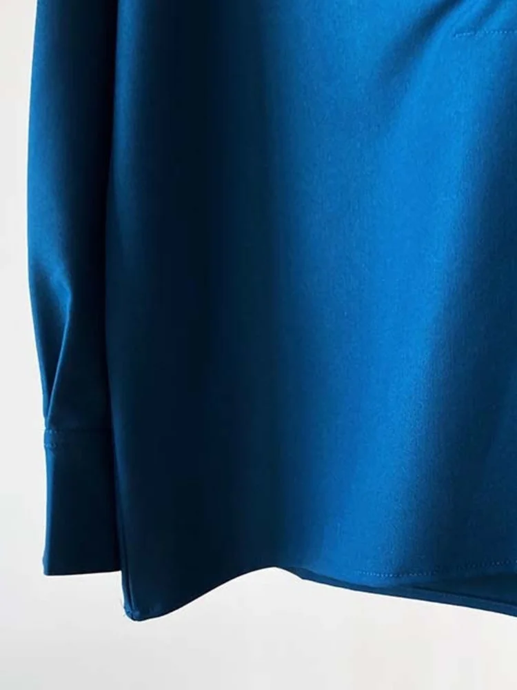 SHENGPALAE Modes Liels V-veida kakla Dizaina Krekls Sievietēm Atloks Pilnu Piedurknēm tīrtoņa Krāsu Gadījuma Vienkārša Blūze Rudens 2023 Jaunu 5R1211