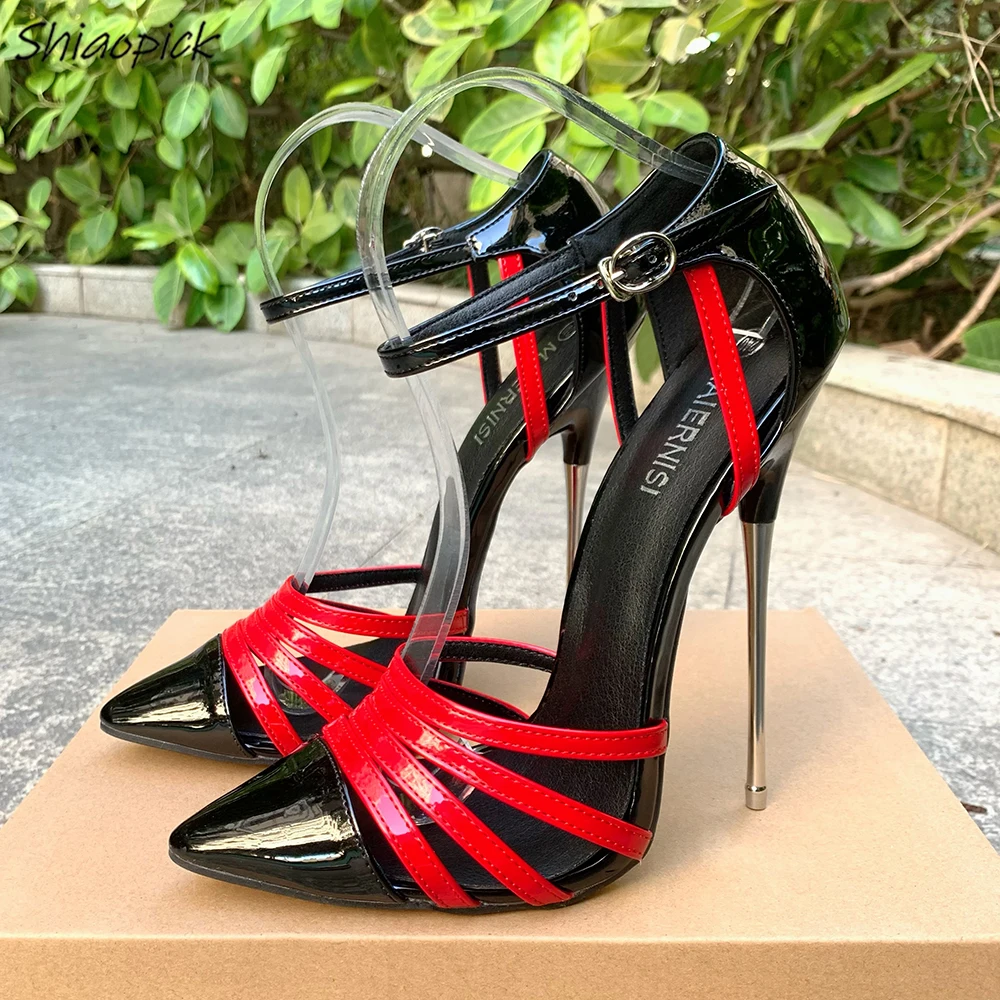 Shiaopick Ekstremāli Augstiem Papēžiem 16cm augstpapēžu kurpes Sexy Sievietes Sarkanā Vasaras Sandales, Sūkņi Potītes Siksniņu, Fetišs Modelis Puse Unisex Apavi