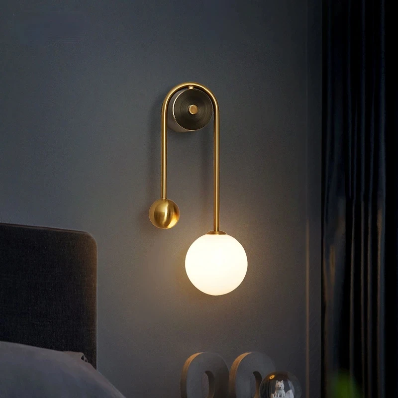 Modernās Sienas Lampas Stikla Bumbu Abažūrs LED Zelta Mājas Dekors Dzīvojamā Istaba Guļamistaba Interjera Apgaismojums Sconce Ziemeļvalstu Gaismekļa Gaismas