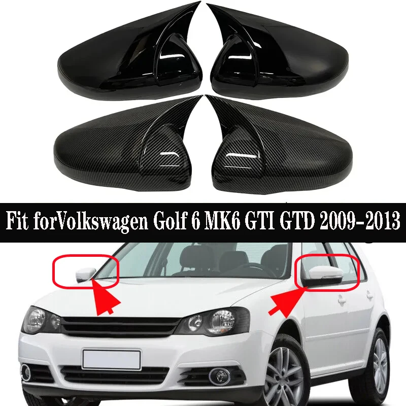 2gab Spoguļa Vāciņš Automašīnas Atpakaļskata Spoguļa Vāks VW Golf MK6 GTI 2009. - 2013. gadam Spīdīga Melna Oglekļa Šķiedras