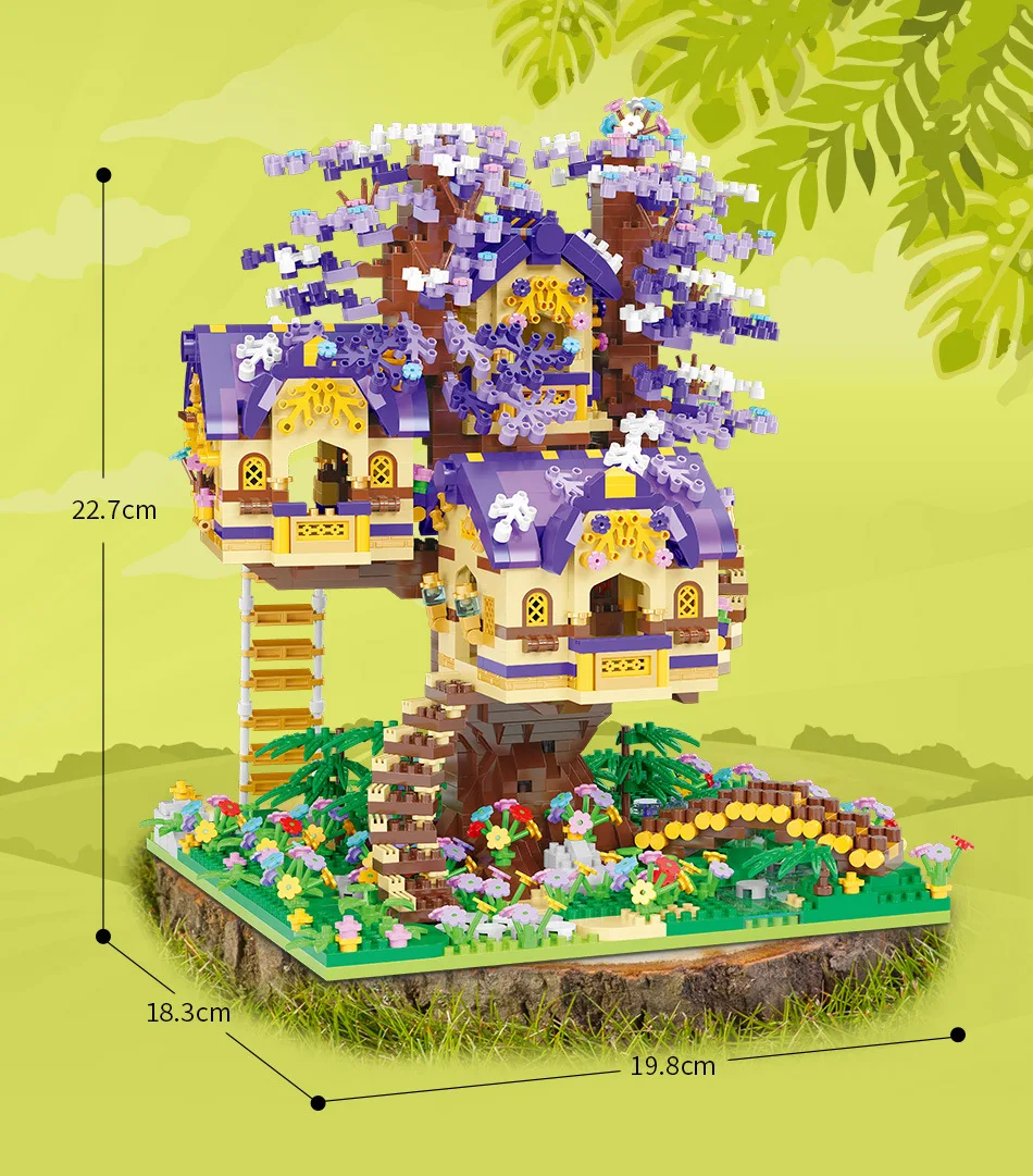 TreeHouse Mini Celtniecības Blokus Montē Ķiršu Pilsētas Ielu 3D Modeli, Elf Tree House Mirco Ķieģeļi Skaitļi Par Bērnu Rotaļlietas