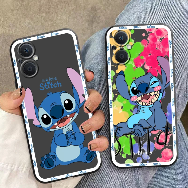 Disney Stitch ar robežu Telefonu Gadījumā Par OPPO Atrast X3 X5 Lite Neo Pro Reno 7 6 5 Pro Lite Z A53 S A74 A72 5G Melns Segt
