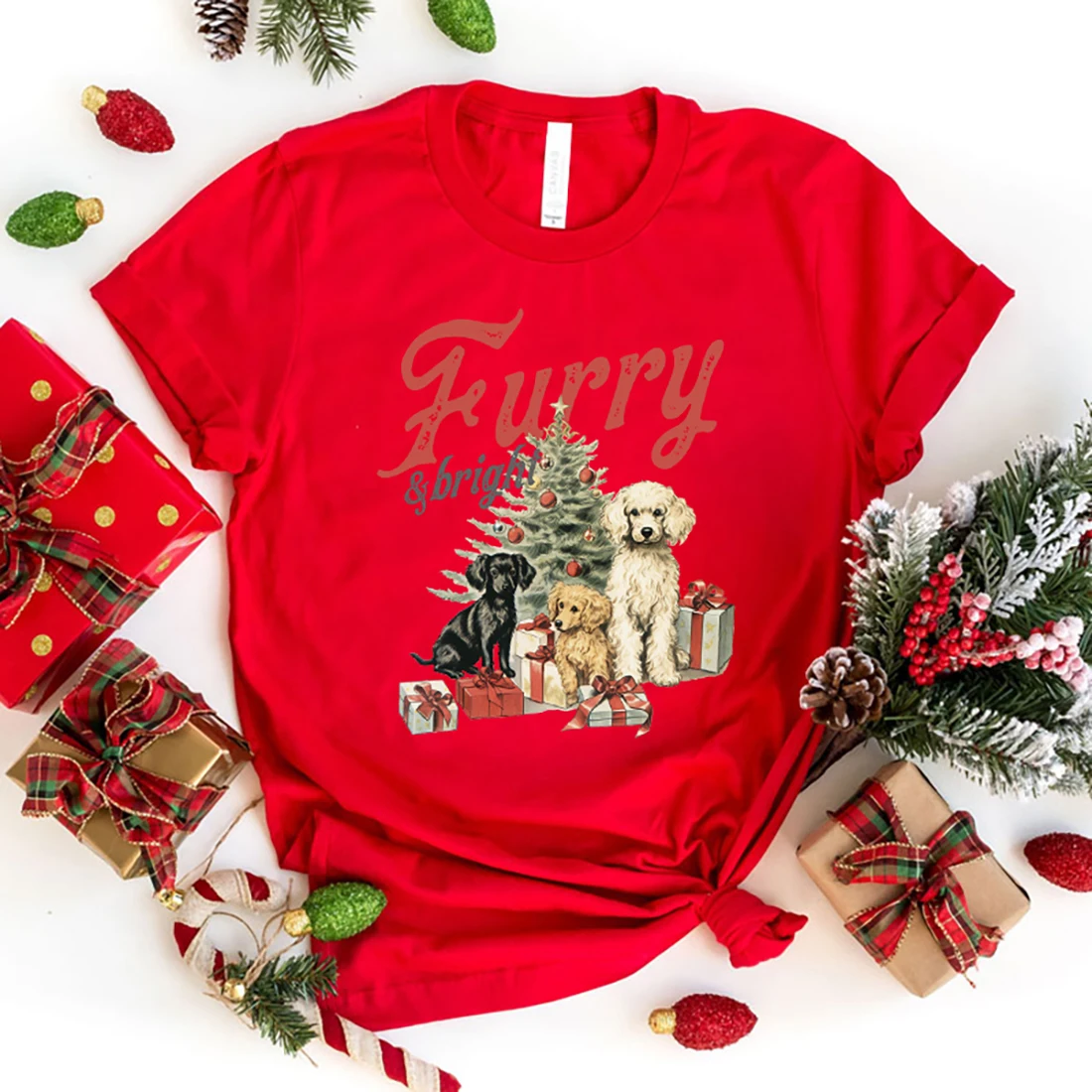 Jaunais Ziemassvētku Suns Pūkains Spilgti Drukas Īsām Piedurknēm Gadījuma T-Krekls Vasaras Modes Harajuku Īsām Piedurknēm Sieviešu Tops