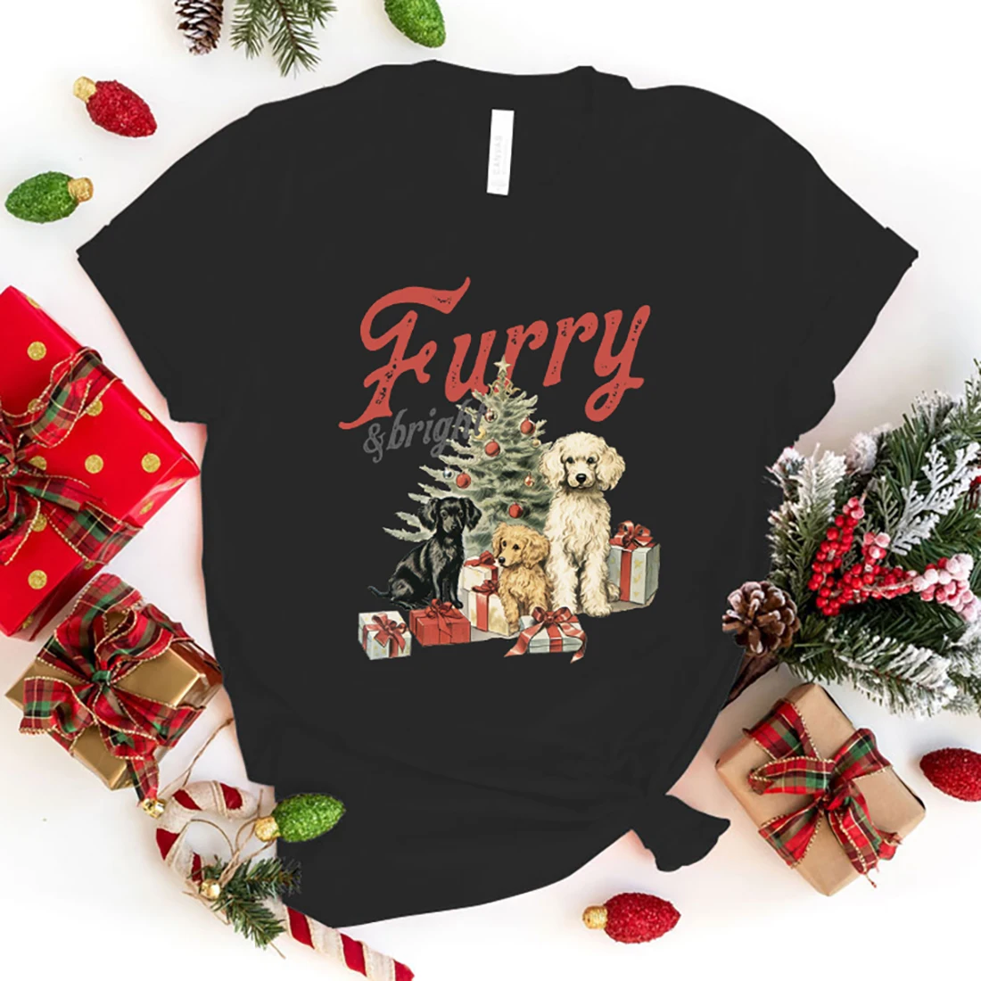 Jaunais Ziemassvētku Suns Pūkains Spilgti Drukas Īsām Piedurknēm Gadījuma T-Krekls Vasaras Modes Harajuku Īsām Piedurknēm Sieviešu Tops