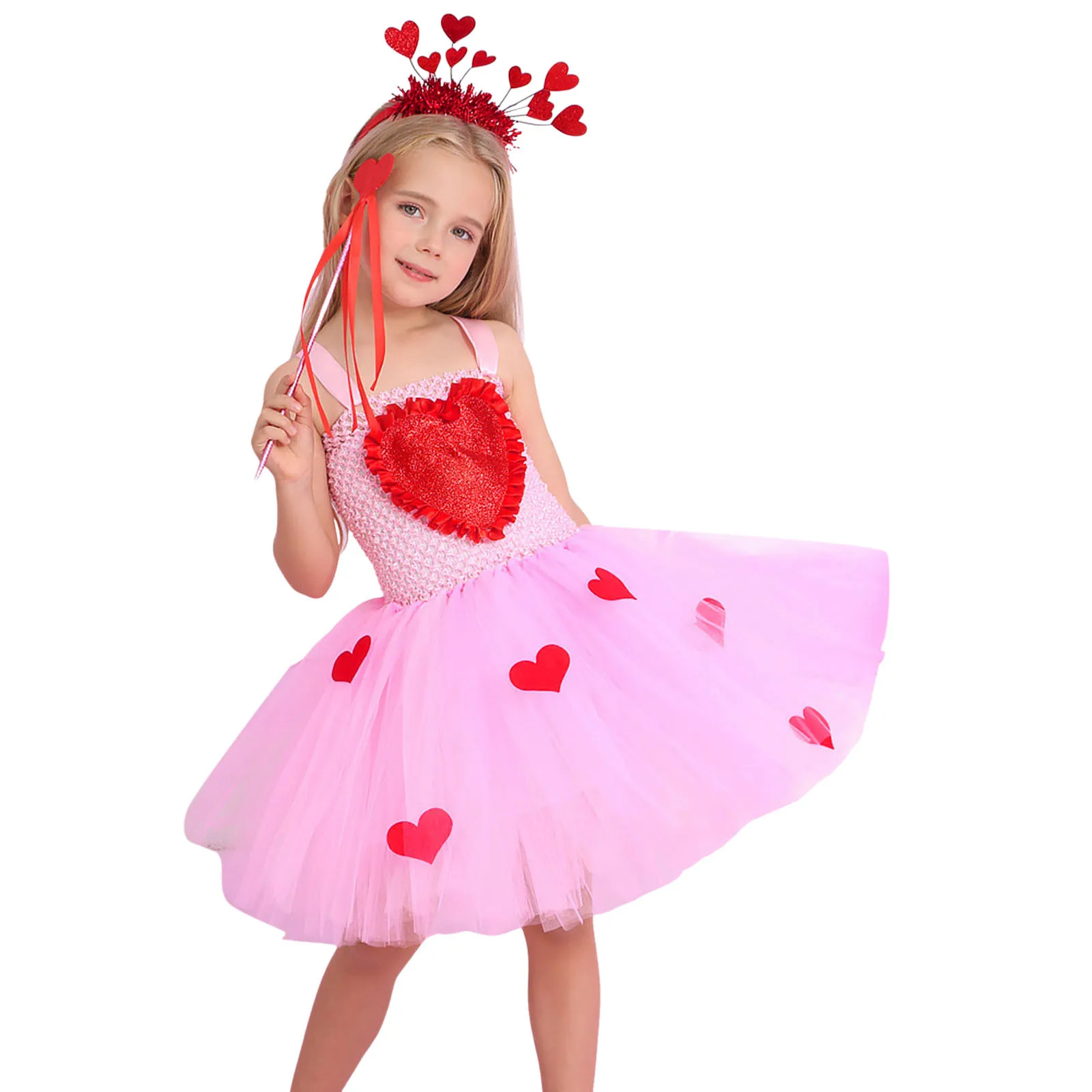 Jaunu Valentīna Diena Meitenēm Tutu Kleita Princese Bērnu Dzimšanas dienas Kūka Sagraut Tilla Kleita Vasaras Mīlestību Sirdī Bērniem Karnevāla Puse Kleitas
