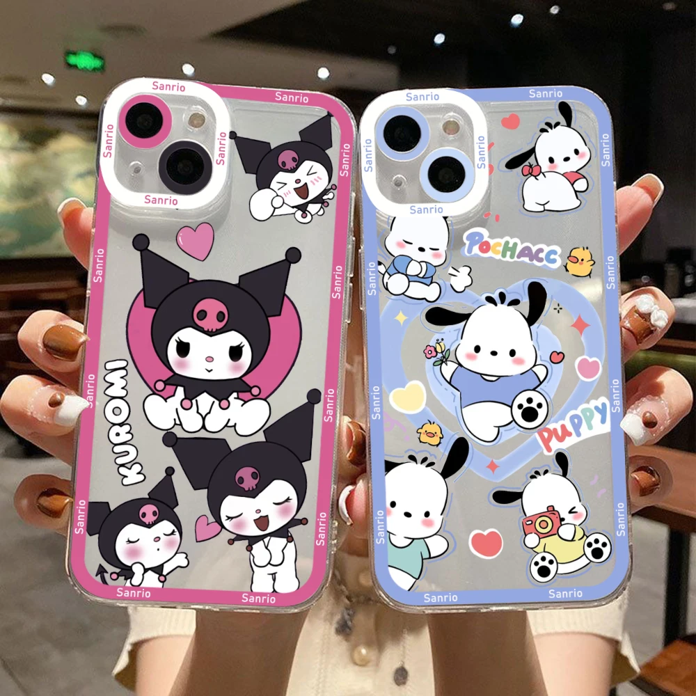 Aoger Sanrio Pochacco Hello Kitty kuromi Telefonu Gadījumā par Apple iPhone 14 12 13 11 Pro Max Mini Būtiska Šķidru Caurspīdīgu Vāciņu